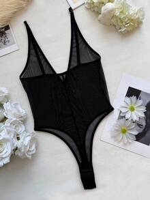 Bộ jumpsuit lưới xuyên thấu cổ chữ V sâu gợi cảm dành cho nữ, đồ lót thời trang. - màu đen - Xem 3