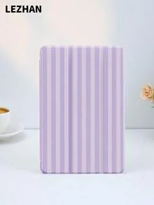 薰衣草条纹图案平板电脑保护套，带笔槽，防震，三折支架，兼容10.2英寸、11英寸（2021/2020/第十代）、（A16）11英寸（第十一代，2025/2025）、第八/第九/第十代、Galaxy Tab A8 10.5英寸（2022）、Matepad 10.4英寸/Tab，支持睡眠/唤醒功能，浪漫个性化礼物 - 彩色 - 查看 2
