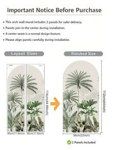 双联拱形墙贴，丛林绿叶植物拱形壁纸，自粘贴纸，床头板沙漠绿墙贴，波西米亚风格墙面艺术改造，防水壁画，即撕即贴 - 彩色 - 查看 13