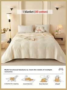 1 chiếc chăn gạc dệt kiểu waffle mềm mại và thoải mái mới - 100% cotton nguyên chất, thân thiện với da, màu trơn, thích hợp cho giường, ghế sofa, gối - Hoàn hảo để thư giãn và ôm ấp. - Khẽ dệt nên những từ ngữ màu mơ trắng tinh khôi. - Xem 3