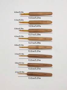 8pcs Carbonized Bamboo Handle Crochet Hooks, Aluminum Oxide Heads Knitting Tools, Handmade Crochet Needles 2.5mm, 3.0mm, 3.5mm, 4.0mm, 4.5mm, 5.0mm, 5.5mm, 6.0mm - Carbonized Gold-headed Crochet Hook - View 5