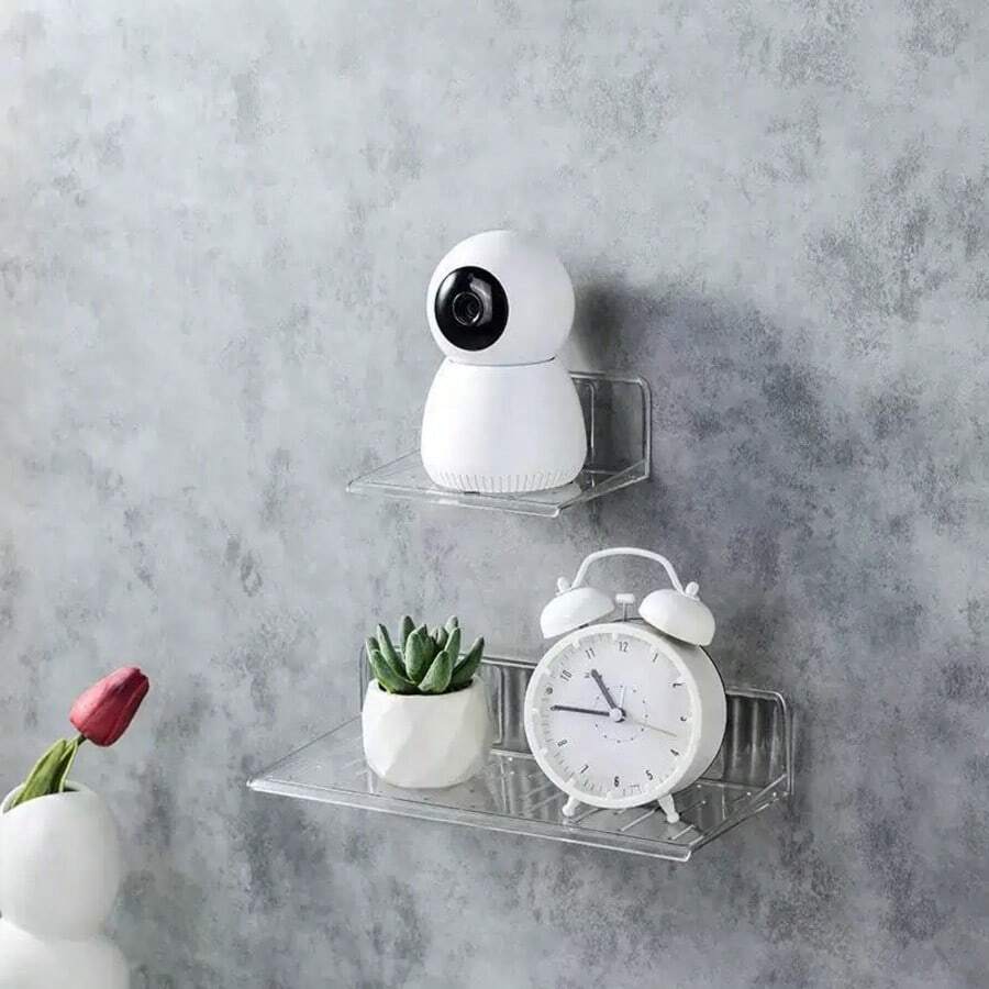 1 pieza - Estante de almacenamiento simple y sin agujeros para decoración de pared, estante para almacenar artículos, bandeja para exhibir fotos, estante colgante. Adecuado para dormitorios, salas de estar, baños, cocinas, salas de estudio, dormitorios. Estante de almacenamiento para exhibir varios artículos pequeños. - transparente - Ver 1