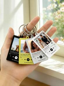 Custom Photo Music Keychain: Personalised Song Display With Optional Message,Song Keychain Personalised Album Style Keyring Music Boyfriend Girlfriend Valentines Music Love Birthday Wedding.Personalised Music Keychain: Custom Photo & Message Gift For Music Lovers - Multicolor - View 3