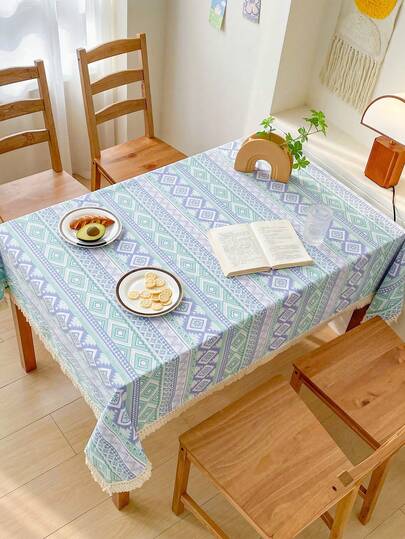 1pc Printed Cotton Linen Tablecloth, Fringed Edged Tablecloth, Waterproof Dining Table Cover, Kitchen Table Topper, Dust-Proof Decorative Coffee Table Cloth, Suitable For Daily Home Decor And Holiday Party Arrangement. Selected Thick Cotton Linen Fabric, Durable And Washable.