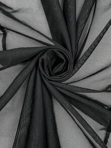 黑色纹理面料性感优雅V领系带三件套比基尼，纯色搭配浪漫网纱系带连衣裙，适合春夏休闲海滩度假、泳池派对等场合，时尚泳装。 - 黑色 - 查看 7