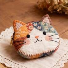 Cartoon Patchwork Coin Purse Cat Large Capacity Zipper Design Small Cosmetic Pouch Makeup Bag Home Travel Gift - Multicolor - View 10