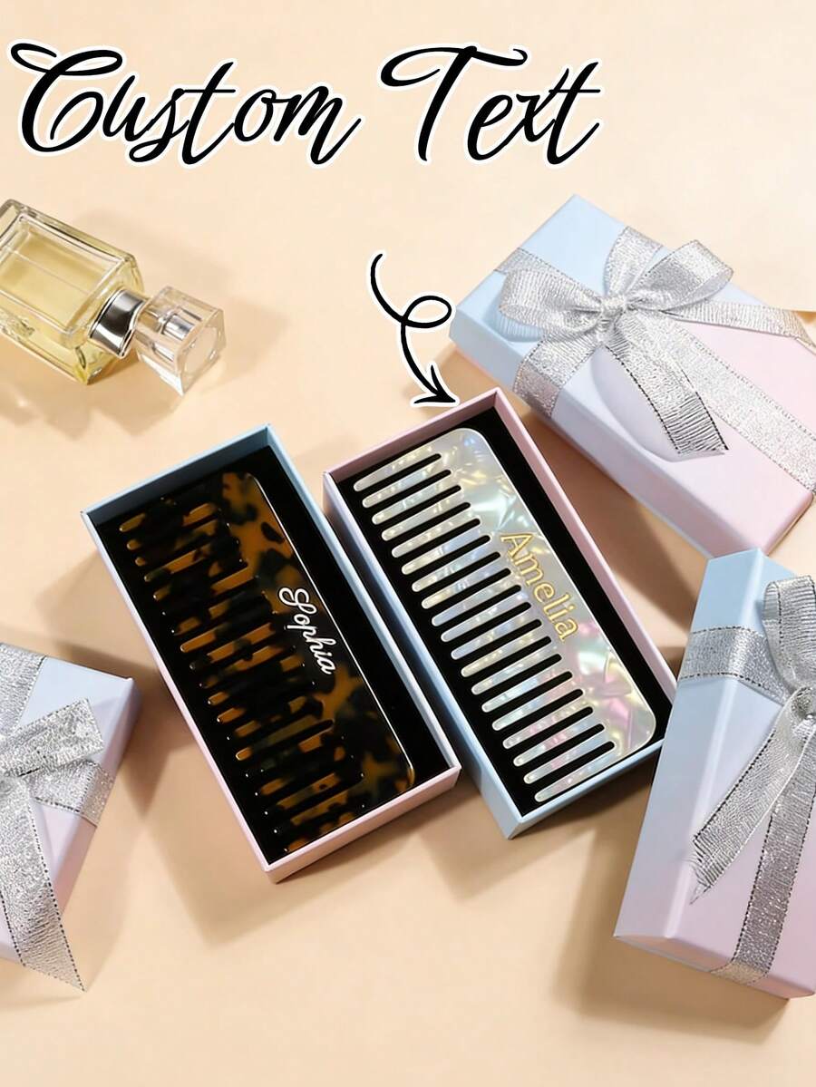 Customized Hair Comb With Gift Box, Bridesmaid Gift, Personalized Acrylic Hair Comb With Letter, Marble Hair Comb, Pocket Hair Comb, Engraved Hair Comb, Personalized Name Hair Comb, Customized Engraved Hair Comb With Text, Bridesmaid Gift, Her Birthday Gift