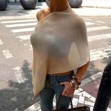 Women Sheer Mesh Poncho Top Crochet Knit Lightweight See Through Shawl Wrap Summer Oversized Loose Shrug Beachwear Swimsuit Bikini Cover Ups - 摩卡棕 - 查看 8