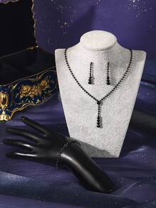 4pcs Bridal Wedding Necklace Earrings Bracelet Set, Women's Rhinestone Tassel Jewelry Set, Sparkling Party Banquet Luxury Jewelry - Multicolor - View 6