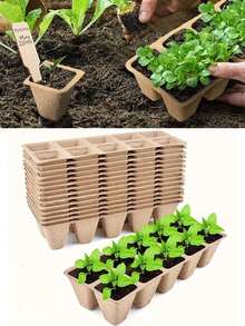 10-Pack (100pc) Seedling Starter Tray, Seedling Pulp Cup, Disposable Pulp Seedling Cup, Square Nutrient Cup, Seed Cup, Succulent Vegetable Germination Plant Starter Tray - Seedling Paper Cups - View 1