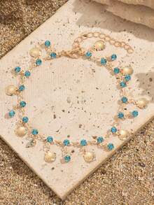 1pc Luxury Rhinestone Chain Beach Style Tassel Scallop Anklet For Women - Multicolor - View 3
