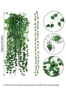 1/3/6/24件装人造常绿常春藤花环，仿真藤蔓悬挂植物，适用于房间、卧室墙面装饰，绿叶点缀丛林主题派对婚礼装饰，人造植物，四季皆宜，可用于装饰桌面、花园、房间，也可作为生日礼物。 - 12 pcs - 查看 2