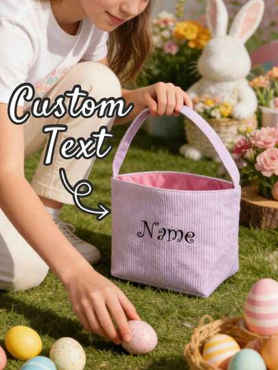 Cestas de Pascua personalizables, con tu nombre. Disponibles en una variedad de colores. Hechas de tela de alta calidad, estas cestas son espaciosas y adecuadas para la Pascua, reuniones familiares y uso diario. Perfectas para almacenar diversos artículos del hogar, excelentes para ir de compras y un excelente regalo para familiares y amigos.