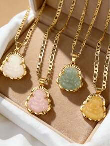 1件14K镀金佛像吊坠项链，男女通用，3毫米扁平费加罗链项链 - Buddha - 查看 1