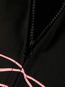 Angelica Casual Graphic Print Solid Color Two Piece Set For Women Long Sleeve Tops & Bodycon Pants Going Out Gym Outfits - màu đen - Xem 4