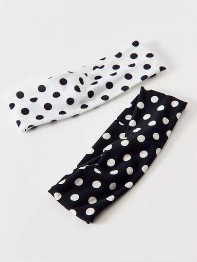 2pcs/Set Women's Fashion Polka Dot Print Soft Non-Slip Headband, Elastic Yoga Sports Headband Hair Accessories, Versatile For Daily Wear Fashion Hair Bands