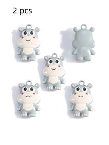2pcs Zinc Alloy Double-Sided Painted 3D Cute Hippo Pendant Charm, Bag Accessory - Hippo - View 9