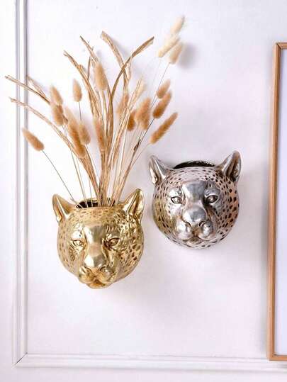 1件欧式复古风格豹头墙饰，表面覆以金银箔，可用于插花或收纳，创意可爱动物墙饰，家居装饰、房间装饰、生日毕业、圣诞节装饰、圣诞礼物、厨房装饰、婚礼装饰、卧室装饰、客厅装饰、派对装饰等场合的理想之选。