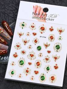 1件5D复洛克权杖美甲贴纸，奢华仿宝石金箔贴花，精致心形水钻贴纸，女士女孩DIY美甲用品 - 彩色 - 查看 13