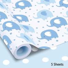 5/10张婴儿派对包装纸，28.5*42厘米蓝色大象图案礼品包装纸，适用于婴儿派对、新生儿、男孩一周岁生日、庆祝活动 - 彩色 - 查看 7