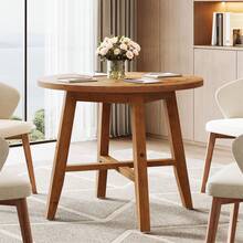 FINMIND 31.5-Inch Solid Wood Conference Table For 2-4, Small Round Office Table For Small Spaces, Meeting Room, Offices - Brown - View 7