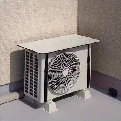 1pc Durable Flame Retardant Air Conditioner Cover, With Safety Buckles, Waterproof Sunshade, Easy Installation, Silver Gray, Polyester Blended Material, Suitable For Outdoor Furniture Protection