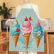 1pc Ice Cream Pattern Apron, Creative Funny Fashion Printed Apron, Home Cleaning Apron, Easy Clean Kitchen Cooking Apron, Creative Home Apron - Multicolor - View 5