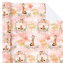5/10 Sheets Baby Girl Wrapping Paper,28.5*42cm Baby Wrapping Paper, Cute Giraffe And Baby Girl Lettering Design, Perfect For Baby Shower, Party, Holiday - Multicolor - View 1