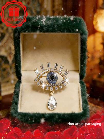 1pc18k Gold Plated French Classic Blue Rhinestone Eye Brooch With Gift Box, Suitable For Wearing On New Year's Day And Valentine's Day In 2026, Suitable For Giving Gifts Throughout The Four Seasons