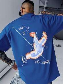 FRACTYR Men's Casual Street Abstract Visual & Line Element Print Loose Fit Round Neck T-Shirt - Blue - View 2