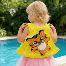 Chaleco Flotador Hinchable de Animales 3D para Niños, 3 Estilos de Conejo/Rana/Tigre, Ideal para Juegos en la Piscina - Amarillo - Ver 2