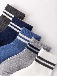 5/10 paires de chaussettes pour enfants, design côtelé rayé classique, respirantes, douces et confortables, chaussettes de sport mi-mollet décontracté, convenant pour le port quotidien, les cadeaux, la rentrée scolaire, le campus, les sports, couleurs et styles aléatoires - Multicolore - Voir 5