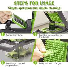 Picador de Verduras Multifuncional 14 en 1, Picador de Cebolla con Asa, Rejilla para Alimentos, Picador de Alimentos, Cortador de Verduras de Cocina - Negro - Ver 5