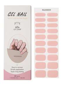 1 Box Of 20 Natural Long-Lasting Classic DIY Simple Solid Pink Design Nail Gel Stickers, Easy To Wear And Remove, UV Cured Nail Gel Stickers - Pink - View 3