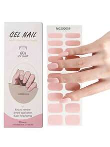 1 Box Of 20 Natural Long-Lasting Classic DIY Simple Solid Pink Design Nail Gel Stickers, Easy To Wear And Remove, UV Cured Nail Gel Stickers - Pink - View 2