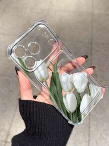 Flower Tulip Card Holder Anti-Drop Phone Case Compatible With Apple 17/16/14 Pro Max, High-Quality New Model 13, 15, 12/12 Pro, 11, 15 Pro Max, 16 - Clear - View 1