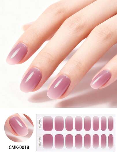 16pcs Spring/Summer Nude Pink Gradient UV Free Gel Nail Strips, Glossy Soft Style Self-Adhesive Nail Full Wraps, Salon Quality, Gel Nail Stickers For Women DIY Nail.