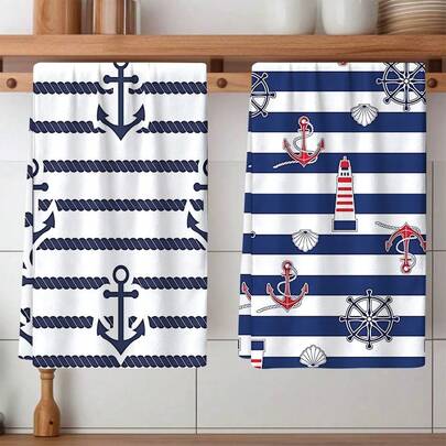 2/4/6pcs Set, Dish Towels, Nautical Theme Printed Super Absorbent Microfiber Towels, Cooking And Baking Tea Towels, Dishcloths, Cleaning Rags, Hand Towels, Highly Soft And Absorbent, Kitchen Decor, Gifts For Neighbors, Mothers, Birthdays, Housewarming For Friends, Kitchen Essentials, Daily Necessities