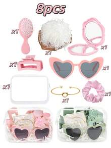 8 件套婚礼伴娘邀请函套装，包含透明化妆清洁袋、发带、手链、发夹、眼罩和时尚眼镜。绿色新郎派对纪念品，适合情人节、母亲节、婚礼和伴娘聚会，情人节礼物。朋友复活节派对（ - A - 查看 3