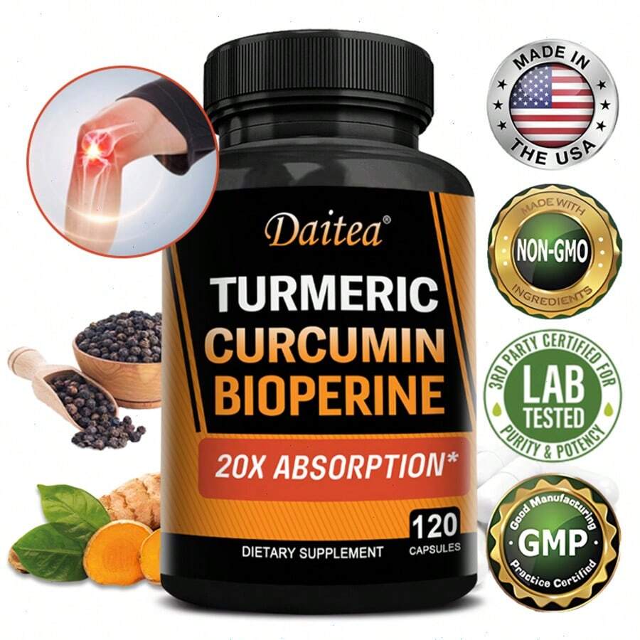 Turmeric Curcumin Supplement - With Black Pepper Extract, Supports Joint, Mobility, Flexibility Health- 120 Capsules - 1 Bottle(1瓶) - 查看 1