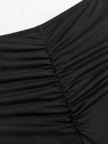 1pc Solid Color Casual Elegant Knit Fabric Swim Trunks, Suitable For Vacation, Beach, All Seasons Black Summer - Black - View 6