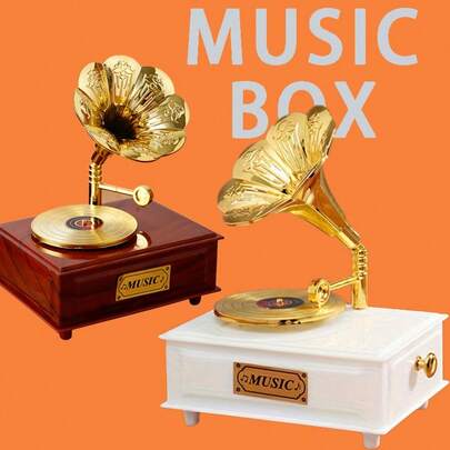 Mechaniczna pozytywka, dekoracja biurka – prezent – pozytywka w kształcie retro gramofonu na 8 nut