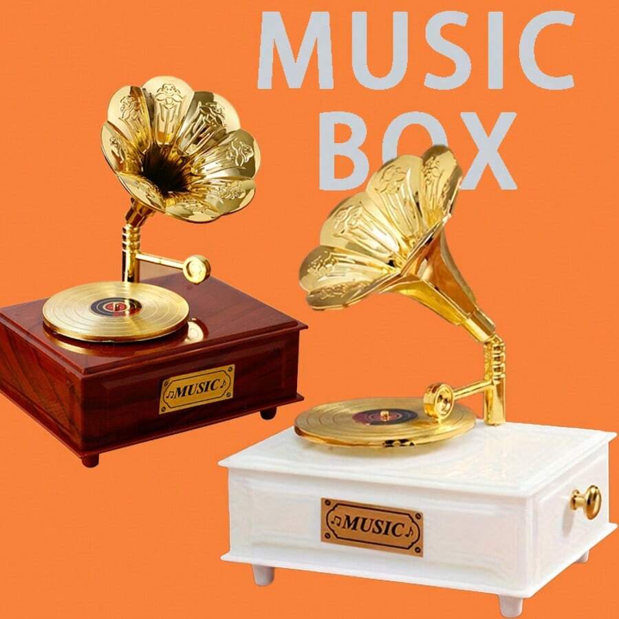 Hộp nhạc cơ học trang trí để bàn - Quà tặng hộp nhạc 8 nốt hình máy hát cổ điển. - Hộp nhạc lên dây cót kiểu châu Âu - Xem 1