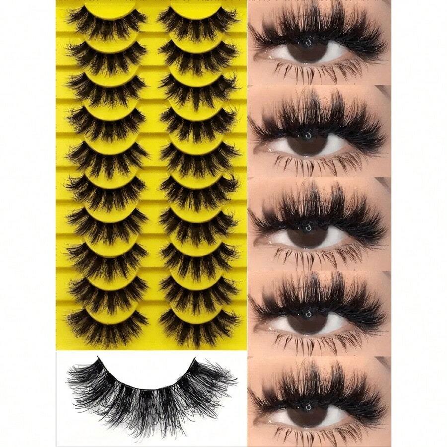 10 Pairs Soft, Fluffy & Natural 3D Mink False Eyelashes Makeup Set, Extension Lashes & Short Lashes - Black - View 1
