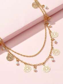 1pc Fashionable Gold-Tone Double-Layer Chain Anklet - Yellow Gold - View 2