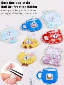 3D亚克力卡通图案底座磁性练习支架，可爱日式美甲展示架/练习工具，日式美甲DIY工具及摄影道具 - 彩色 - 查看 3