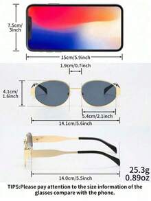 2pcs/Set Summer Fashion Women's Fashion Glasses, Retro Oval Metal Frames, Unisex, Suitable For Casual Wear, Daily Use And Photography - Multicolor - View 5