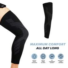 2 piezas Mangas de compresión de pierna completa de cobre para hombres y mujeres Soporte de rodilla largo para baloncesto, correr, entrenamiento, ciclismo, deporte - Negro - Ver 5
