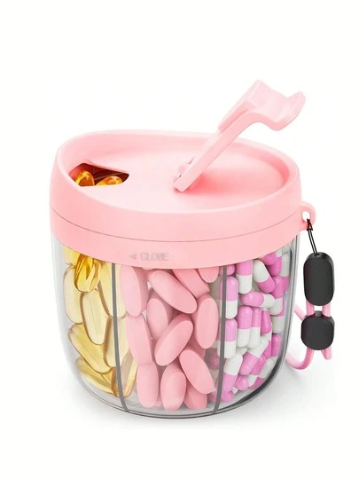 1pc Cute 7-Compartment Leak-Proof Pill Case, Portable Medicine Storage Box With Wide Opening For Easy Access