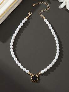 1 chiếc dây chuyền mặt dây chuyền hình cỏ bốn lá đen đính ngọc trai giả tinh tế, thích hợp cho nữ giới đeo hàng ngày, sinh nhật, ngày lễ, Ngày của Mẹ, các buổi họp mặt, kỳ nghỉ biển. - màu đen - Xem 4